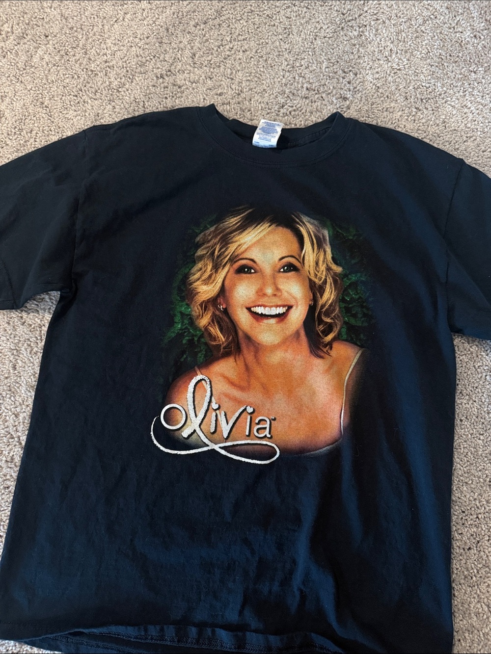 Olivia Newton John World Tour Graphic Black Women's Tee Large